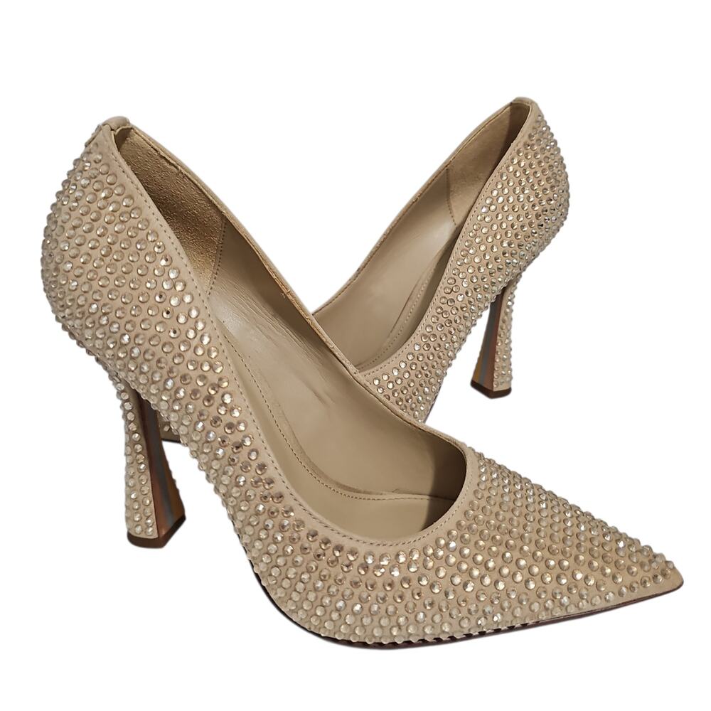 Sam Edelman Antonia Heel Pumps Rhinestone Crystal Womens 8 Pointed Toe Beige